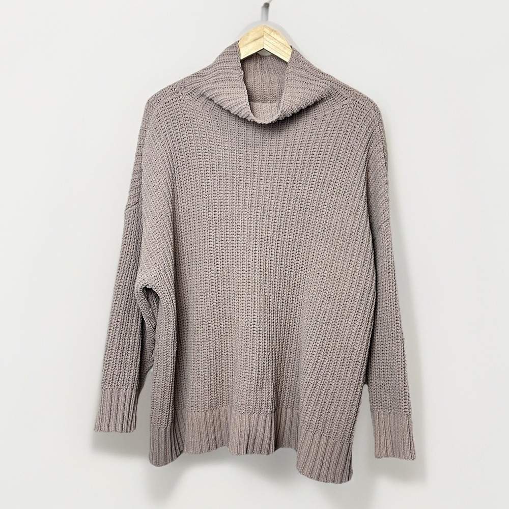 Aerie Relaxed Fit Cowl Neck Knit Sweater Womens Large Warm Beige Long Sleeve